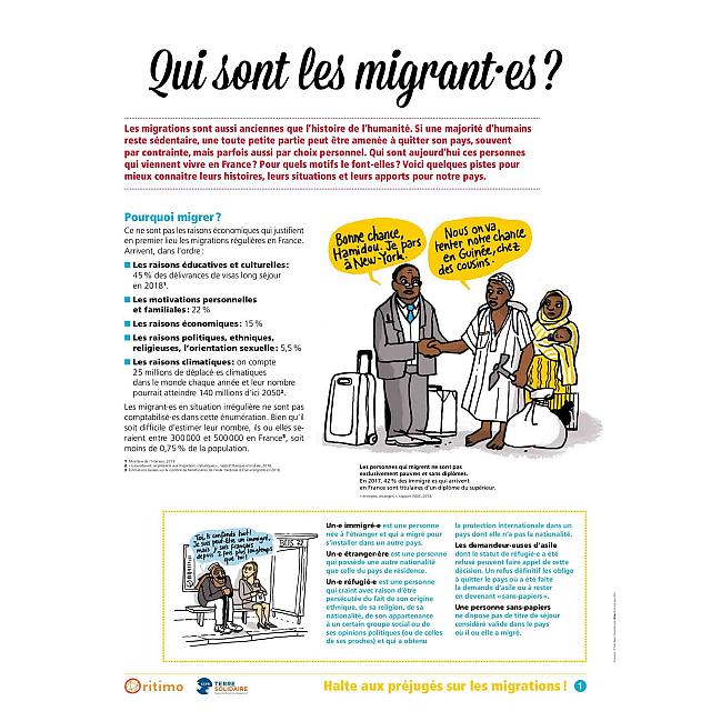 Panneau 1 de l'exposition Halte aux préjugés sur les migrations ! 